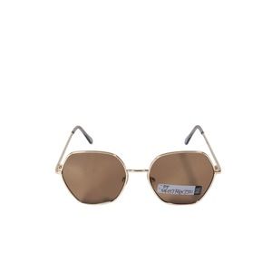 Foster Grant Brown Tinted Geometric Alternative Full Frame Gold Metal Sunglasses